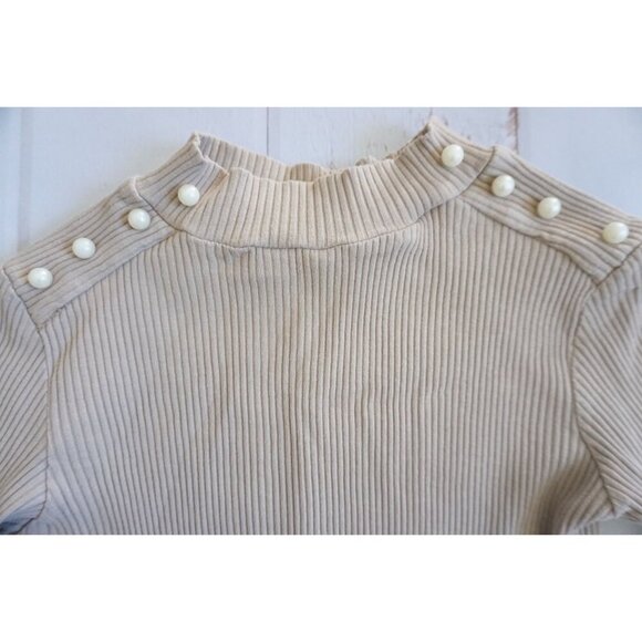 Zara Trafaluc Beige Turtleneck with Pearl Shoulder Embellishments, Size S - Picture 2 of 6